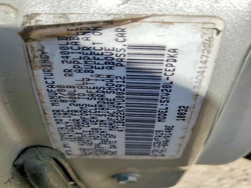 Auction sale of the 2000 Toyota Camry Ce, vin: 4T1BG22K9YU002912, lot number: 76739155