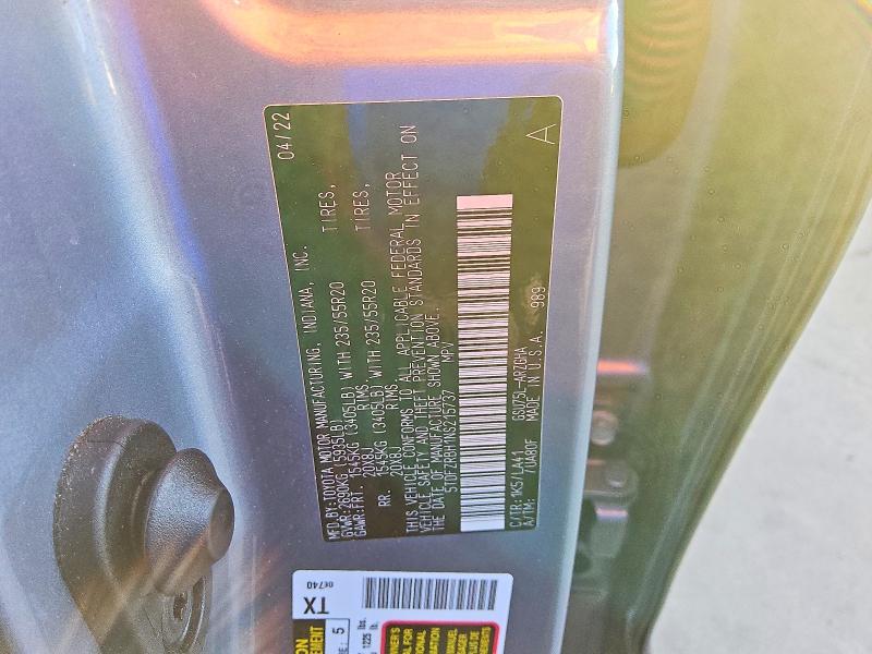 76465285 :رقم المزاد ، 5TDFZRBH1NS215737 vin ، 2022 Toyota Highlander مزاد بيع