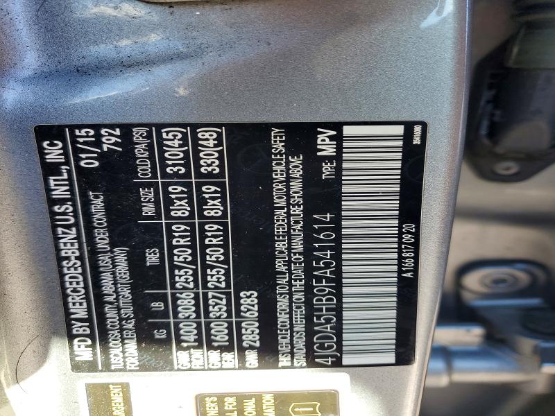 Aukcja sprzedaży 2015 Mercedes-benz Ml, vin: 4JGDA5HB9FA541614, numer aukcji: 46171456