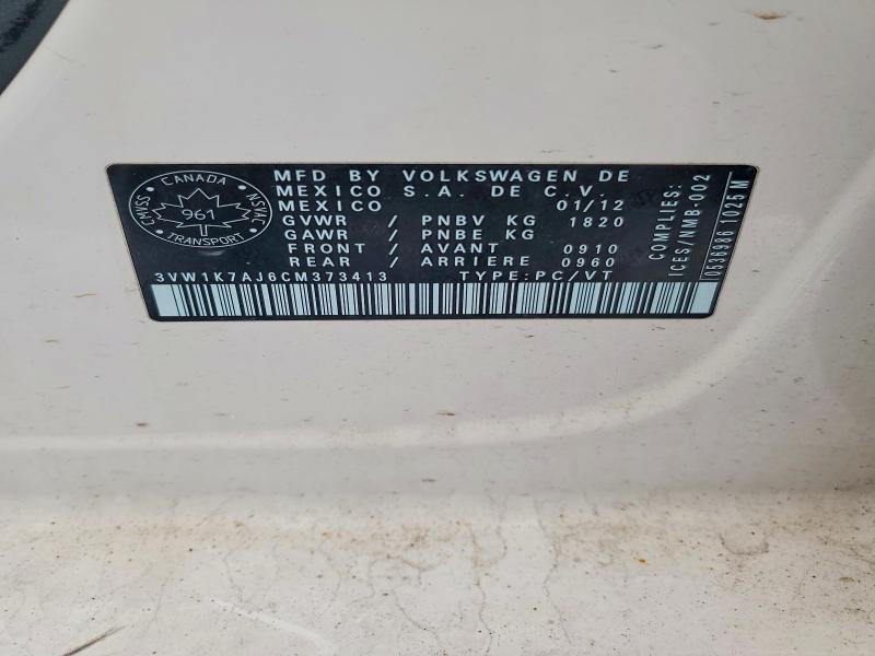 Aukcja sprzedaży 2012 Volkswagen Jetta, vin: 3VW1K7AJ6CM373413, numer aukcji: 78064405