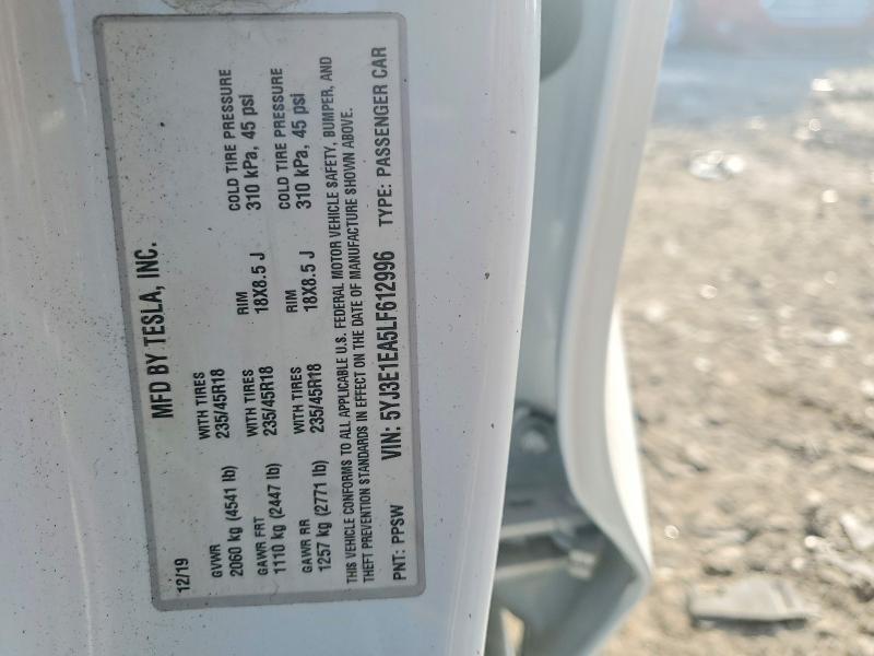 Продажа на аукционе авто 2020 Tesla Model 3, vin: 5YJ3E1EA5LF612996, номер лота: 79061335