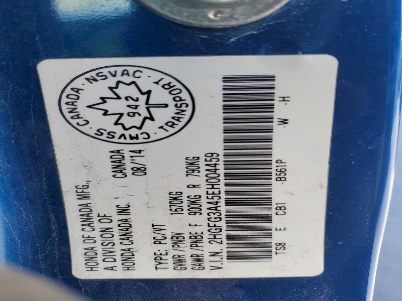 2014 Honda Civic მანქანა იყიდება აუქციონზე, vin: 2HGFG3A45EH004459, აუქციონის ნომერი: 73703585