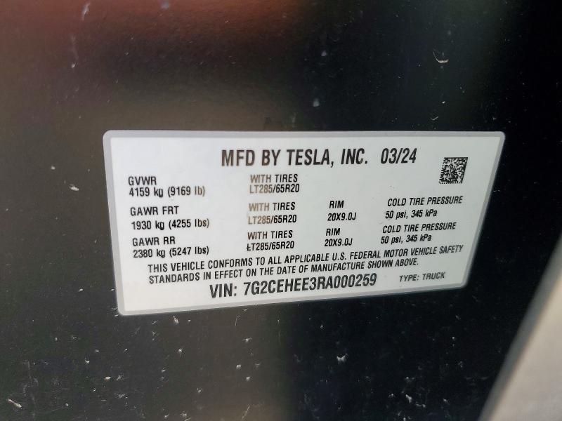 Aukcja sprzedaży 2024 Tesla Cybertruck, vin: 7G2CEHEE3RA000259, numer aukcji: 75187555
