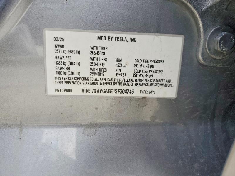 2025 Tesla Model Y მანქანა იყიდება აუქციონზე, vin: 7SAYGAEE1SF304745, აუქციონის ნომერი: 78716085