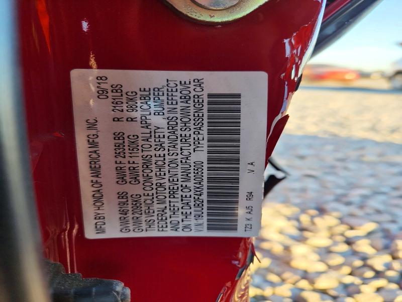 Auction sale of the 2019 Acura Tlx, vin: 19UUB2F4XKA005500, lot number: 75783305