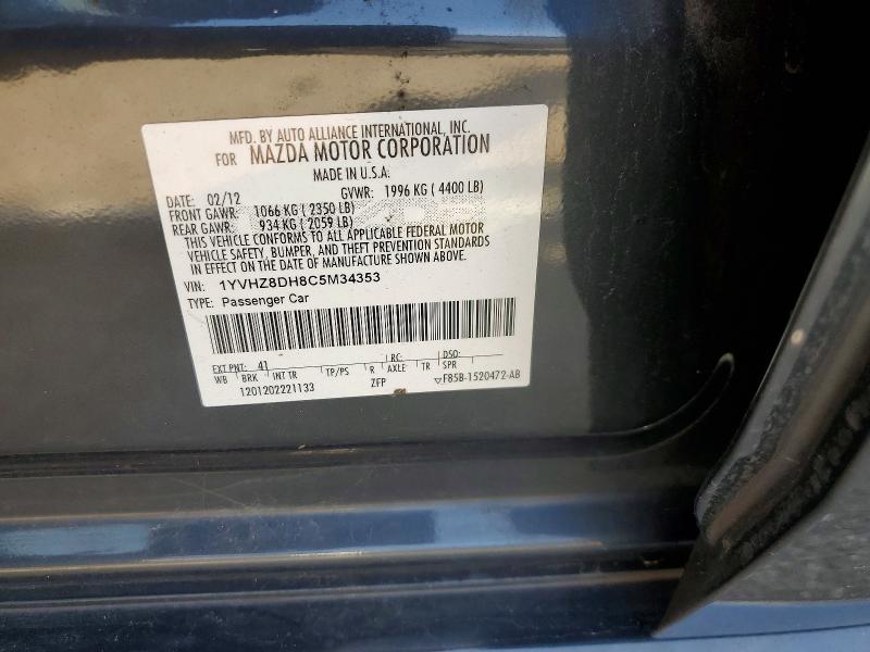 2012 Mazd Mazda6 მანქანა იყიდება აუქციონზე, vin: 1YVHZ8DH8C5M34353, აუქციონის ნომერი: 79078285