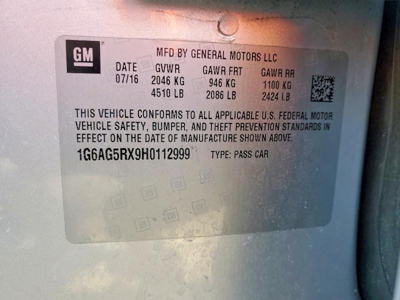 2017 Cadillac Ats მანქანა იყიდება აუქციონზე, vin: 1G6AG5RX9H0112999, აუქციონის ნომერი: 75906915