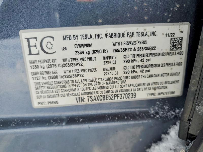 2023 Tesla Model X მანქანა იყიდება აუქციონზე, vin: 7SAXCBE52PF370239, აუქციონის ნომერი: 72842635