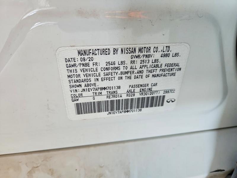 75900365 :رقم المزاد ، JN1EV7AP8MM701138 vin ، 2021 Infiniti Q50 مزاد بيع