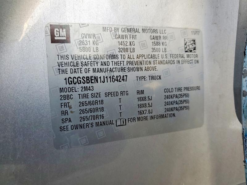 76647245 :رقم المزاد ، 1GCGSBEN1J1164247 vin ، 2018 Chev Colorado مزاد بيع
