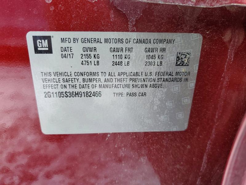 Aukcja sprzedaży 2017 Chevrolet Impala Lt, vin: 2G1105S36H9182466, numer aukcji: 76189035