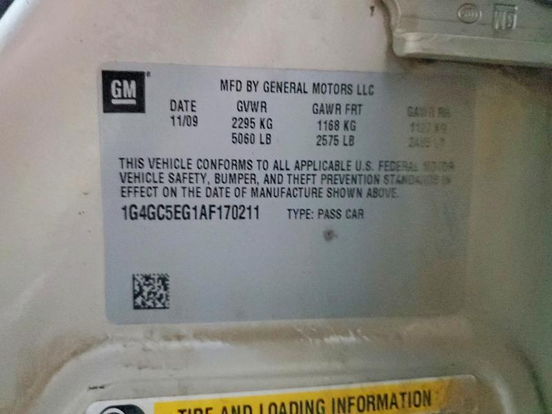 Auction sale of the 2010 Buick Lacrosse, vin: 1G4GC5EG1AF170211, lot number: 75228045