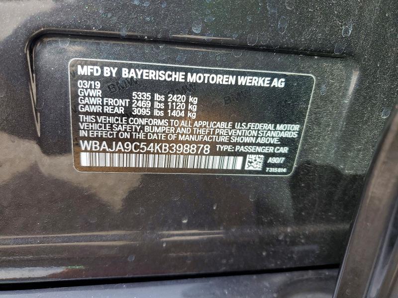 77411645 :رقم المزاد ، WBAJA9C54KB398878 vin ، 2019 Bmw 530e مزاد بيع