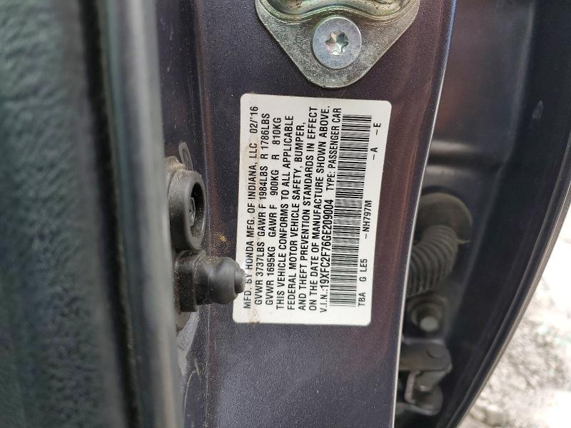 Продаж на аукціоні авто 2016 Honda Civic, vin: 19XFC2F76GE209004, номер лоту: 77426605