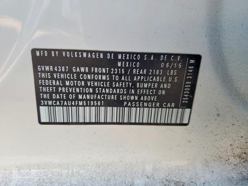2015 Volkswagen Golf Sportwagen მანქანა იყიდება აუქციონზე, vin: 3VWCA7AU4FM519561, აუქციონის ნომერი: 77567875