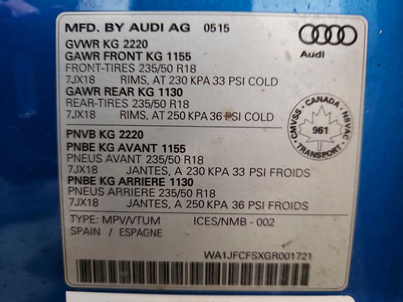 Aukcja sprzedaży 2016 Audi Q3, vin: WA1JFCFSXGR001721, numer aukcji: 74890915