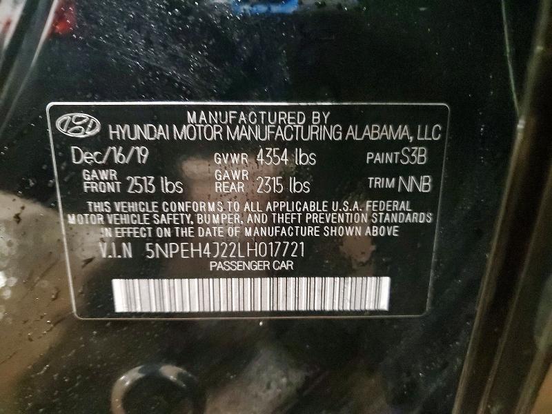 76929285 :رقم المزاد ، 5NPEH4J22LH017721 vin ، 2020 Hyundai Sonata مزاد بيع
