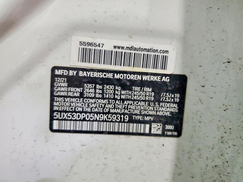 76998685 :رقم المزاد ، 5UX53DP05N9K59319 vin ، 2022 Bmw X3 مزاد بيع