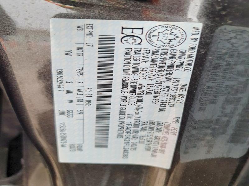 2015 Ford Focus Se მანქანა იყიდება აუქციონზე, vin: 1FADP3K21FL245383, აუქციონის ნომერი: 78085375