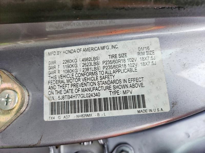 Продаж на аукціоні авто 2016 Acura Rdx, vin: 5J8TB4H77GL024340, номер лоту: 76519625