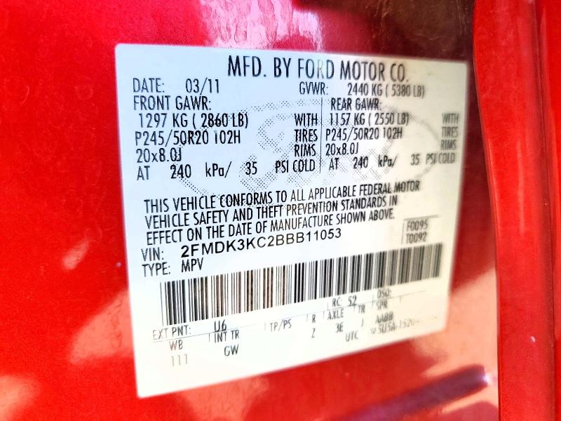 2011 Ford Edge მანქანა იყიდება აუქციონზე, vin: 2FMDK3KC2BBB11053, აუქციონის ნომერი: 76984495