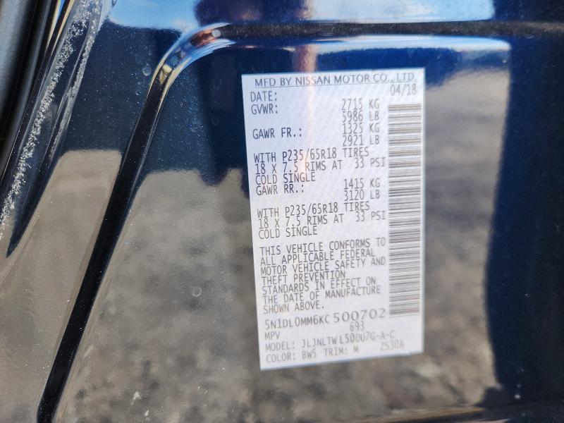 79261565 :رقم المزاد ، 5N1DL0MM6KC500702 vin ، 2019 Infiniti Qx60 مزاد بيع