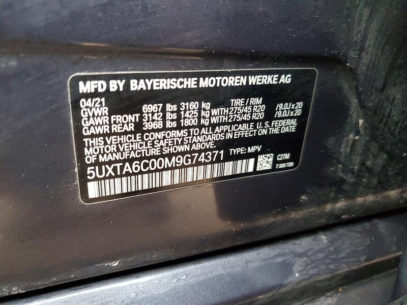 Aukcja sprzedaży 2021 Bmw X5, vin: 5UXTA6C00M9G74371, numer aukcji: 78207265