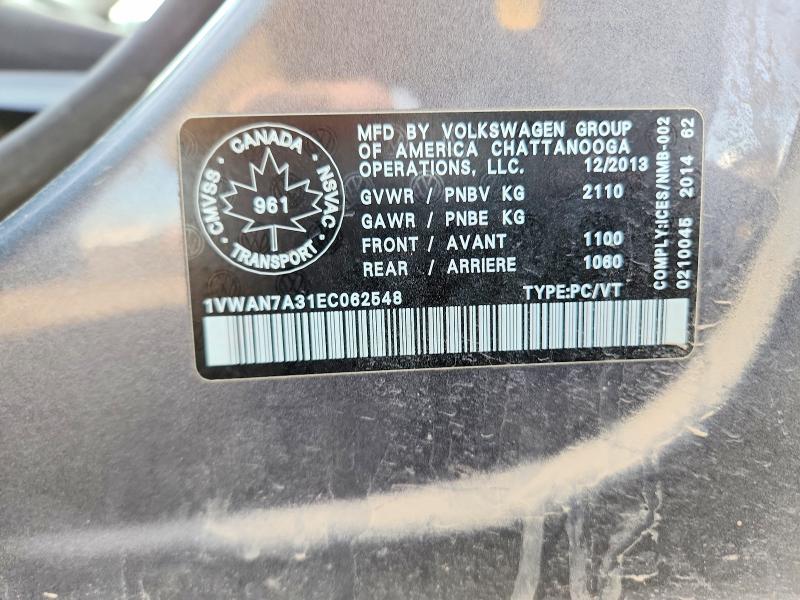 Продажа на аукционе авто 2014 Volkswagen Passat, vin: 1VWAN7A31EC062548, номер лота: 74596825