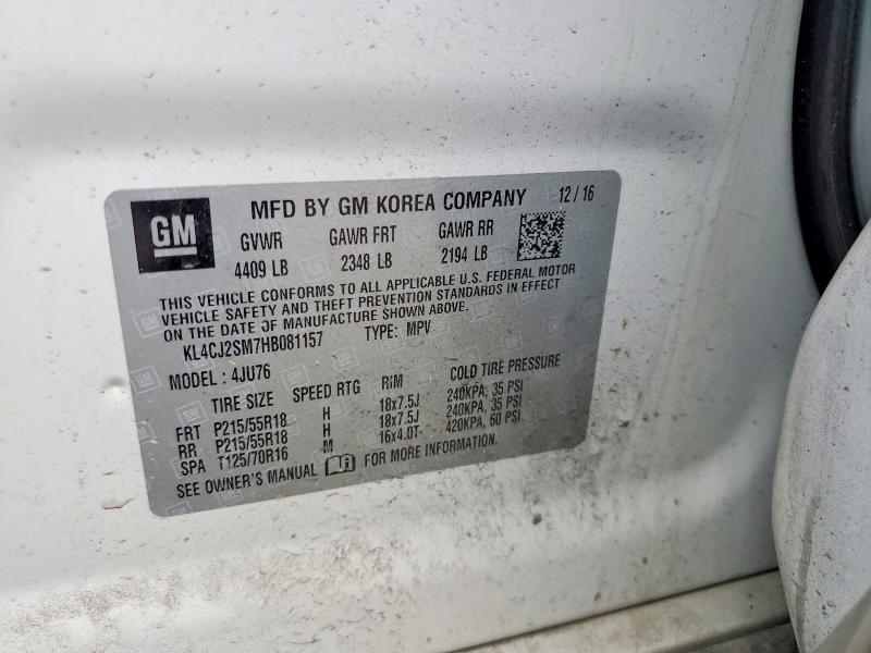 2017 Buick Encore მანქანა იყიდება აუქციონზე, vin: KL4CJ2SM7HB081157, აუქციონის ნომერი: 78126805