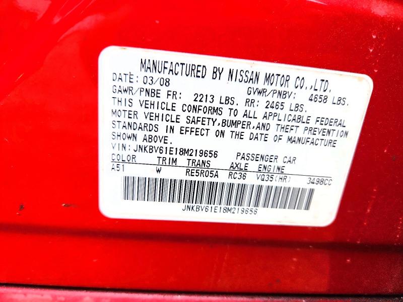 Aukcja sprzedaży 2008 Infiniti G35, vin: JNKBV61E18M219656, numer aukcji: 78610245