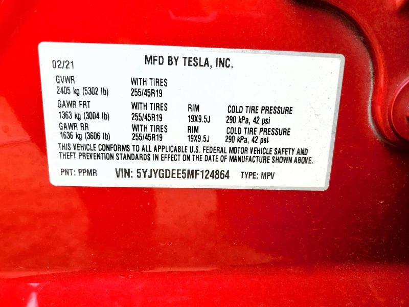Продаж на аукціоні авто 2021 Tesla Model Y, vin: 5YJYGDEE5MF124864, номер лоту: 78047145