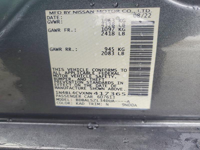 Aukcja sprzedaży 2022 Nissan Altima, vin: 1N4BL4CVXNN417365, numer aukcji: 77941425