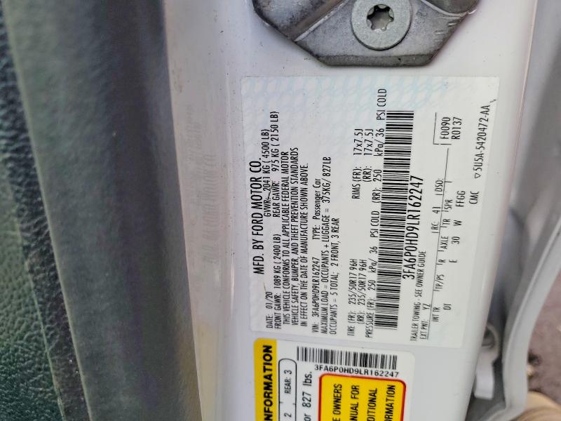 78966615 :رقم المزاد ، 3FA6P0HD9LR162247 vin ، 2020 Ford Fusion مزاد بيع