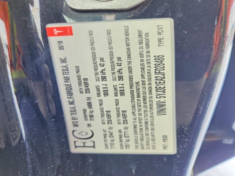 78898575 :رقم المزاد ، 5YJ3E1EA2JF028486 vin ، 2018 Tesla Model 3 مزاد بيع