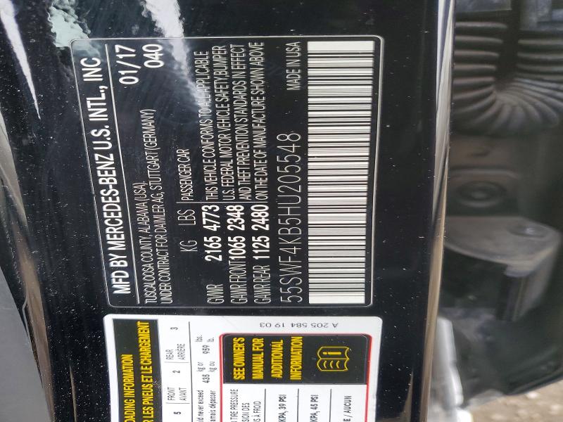 75909195 :رقم المزاد ، 55SWF4KB5HU205548 vin ، 2017 Mercedes-benz C مزاد بيع