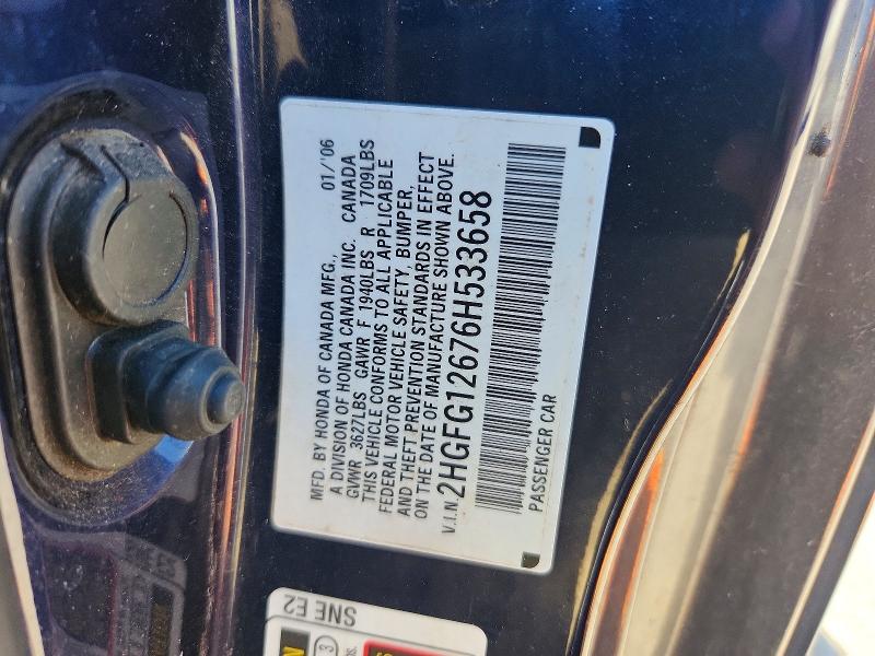Aukcja sprzedaży 2006 Honda Civic, vin: 2HGFG12676H533658, numer aukcji: 76574635