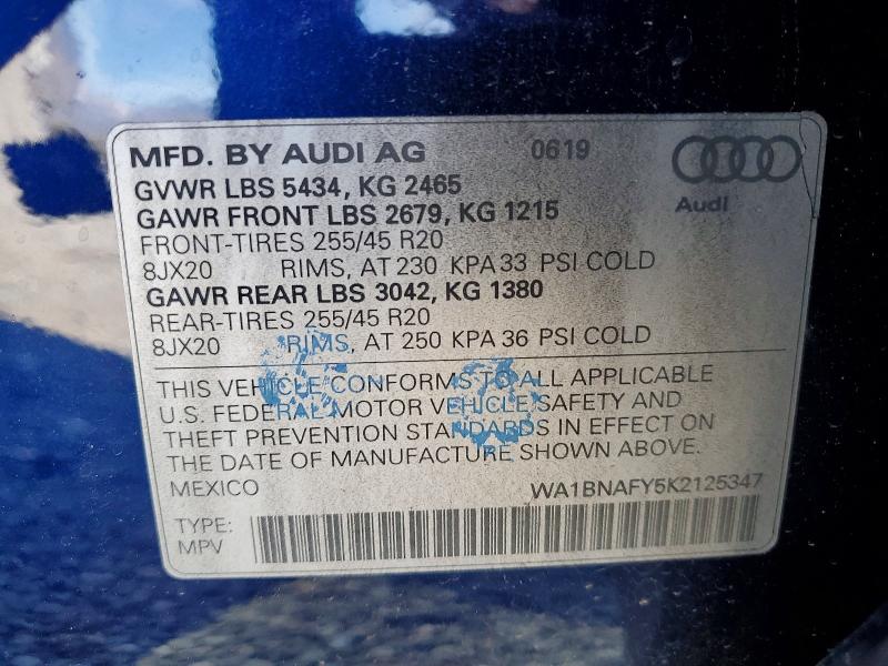 Продаж на аукціоні авто 2019 Audi Q5, vin: WA1BNAFY5K2125347, номер лоту: 77244495
