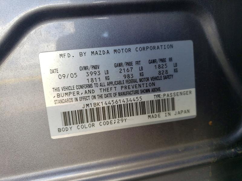 77885225 :رقم المزاد ، JM1BK144561434455 vin ، 2006 Mazda 3 مزاد بيع
