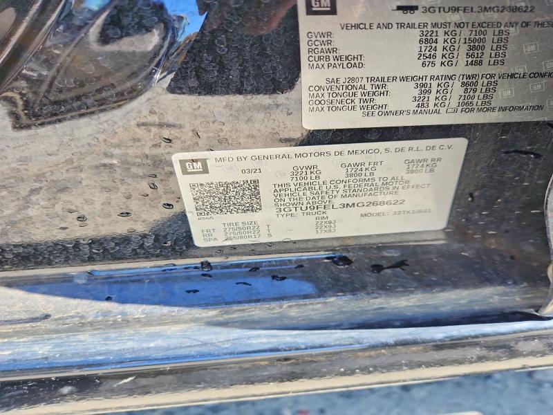 Продаж на аукціоні авто 2021 Gmc Sierra, vin: 3GTU9FEL3MG268622, номер лоту: 78408485
