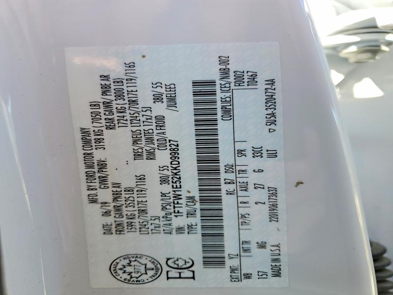 Aukcja sprzedaży 2019 Ford F150, vin: 1FTFW1E52KKD99827, numer aukcji: 75952345