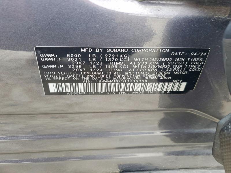 Продаж на аукціоні авто 2024 Subaru Ascent, vin: 4S4WMARD1R3436180, номер лоту: 78082475