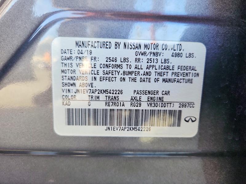 Aukcja sprzedaży 2019 Infiniti Q50, vin: JN1EV7AP2KM542226, numer aukcji: 77515895