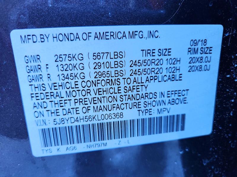 Aukcja sprzedaży 2019 Acura Mdx, vin: 5J8YD4H56KL006368, numer aukcji: 75960675