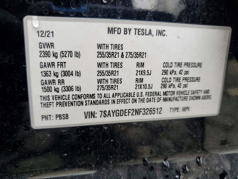 77846505 :رقم المزاد ، 7SAYGDEF2NF326512 vin ، 2022 Tesla Model Y مزاد بيع
