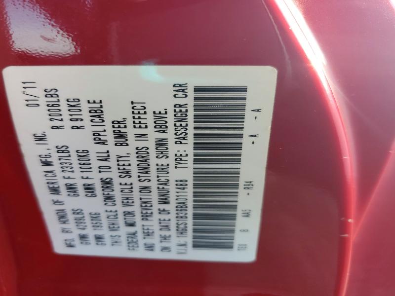 Aukcja sprzedaży 2011 Honda Accord, vin: 1HGCS1B36BA011488, numer aukcji: 78840055