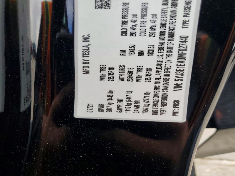 Aukcja sprzedaży 2021 Tesla Model 3, vin: 5YJ3E1EA0MF027440, numer aukcji: 77614055