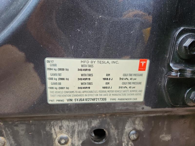 2017 Tesla Model S მანქანა იყიდება აუქციონზე, vin: 5YJSA1E27HF217306, აუქციონის ნომერი: 76197265