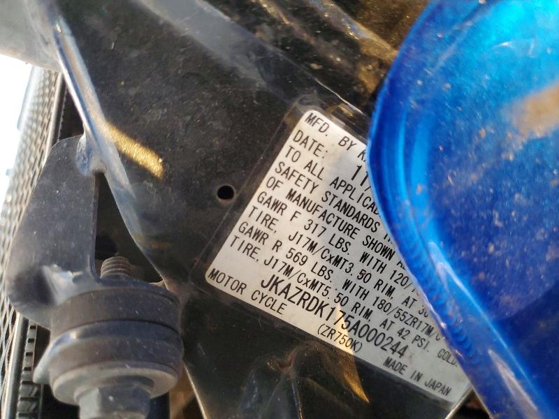 78931615 :رقم المزاد ، JKAZRDK175A000244 vin ، 2005 Kawasaki Zr750 مزاد بيع