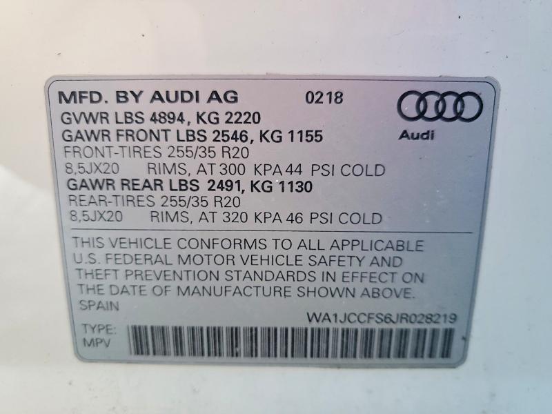 Aukcja sprzedaży 2018 Audi Q3, vin: WA1JCCFS6JR028219, numer aukcji: 76902505