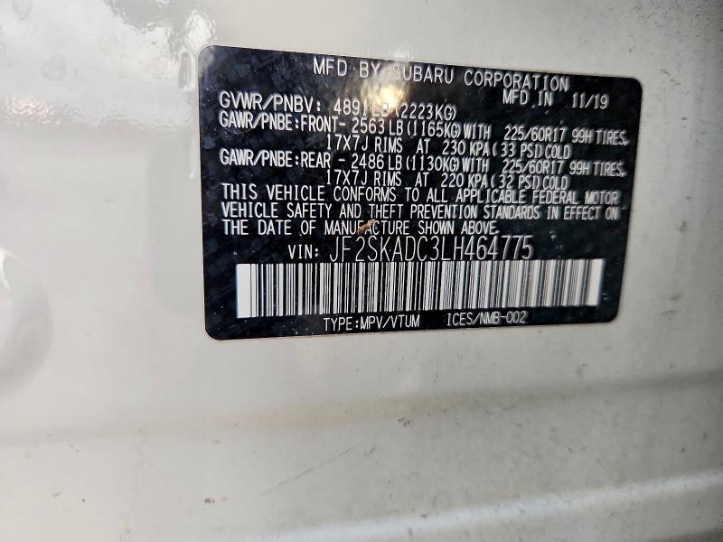 Aukcja sprzedaży 2020 Subaru Forester, vin: JF2SKADC3LH464775, numer aukcji: 78555875